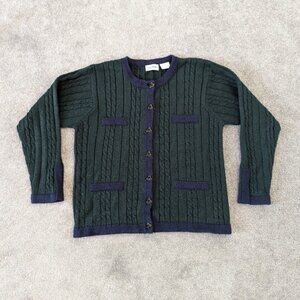 Laura Petites Vintage Wool Cardigan Women's Medium Green and Blue Bead Buttons